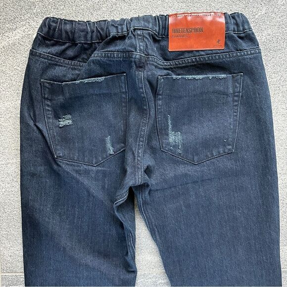 NWT Free People x One Teaspoon Navy/Fox Black Shabbies Drawstring Denim Jogger S - Picture 8 of 16